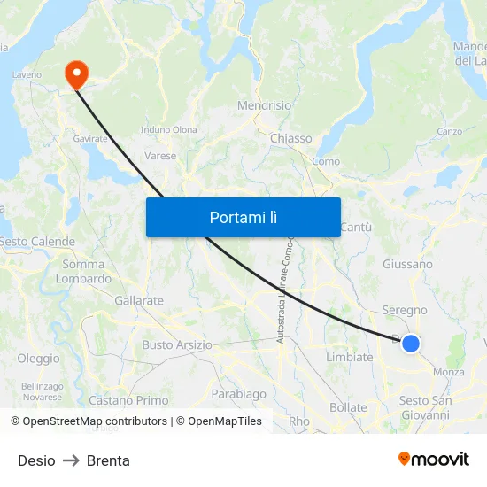 Desio to Brenta map