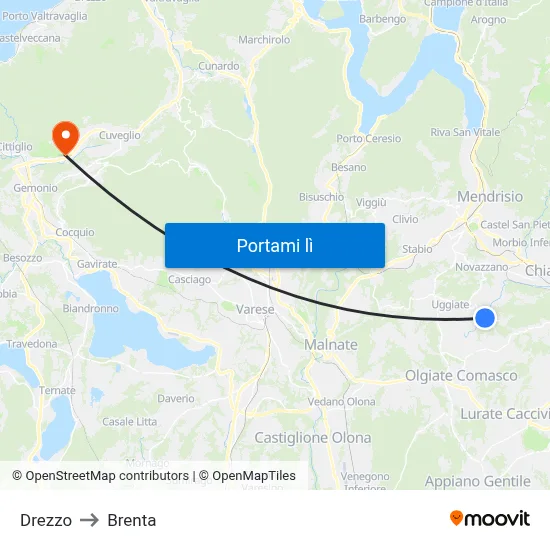 Drezzo to Brenta map