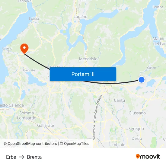 Erba to Brenta map