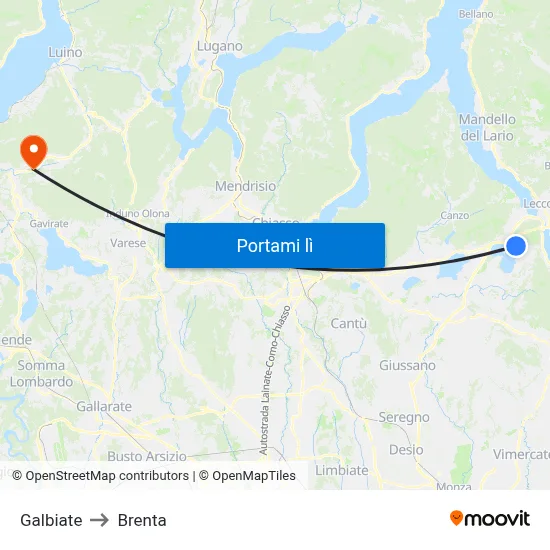Galbiate to Brenta map