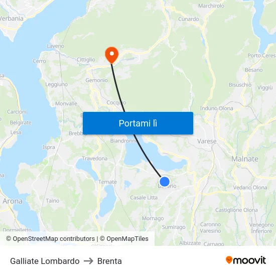 Galliate Lombardo to Brenta map