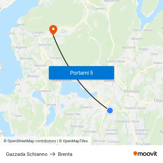 Gazzada Schianno to Brenta map