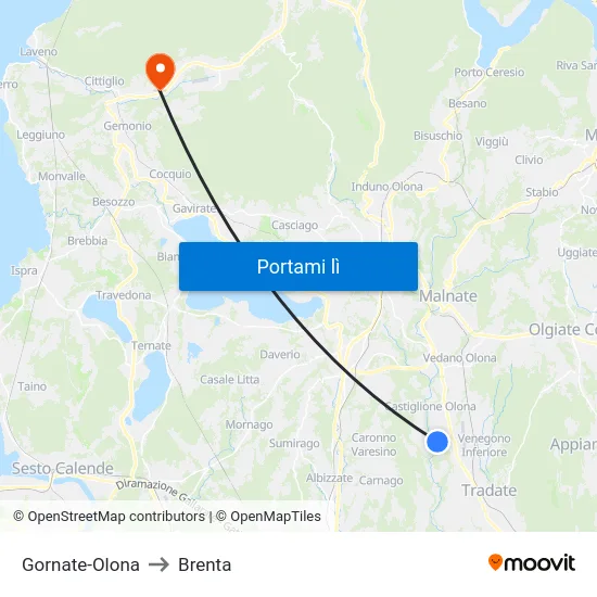 Gornate-Olona to Brenta map