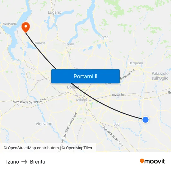 Izano to Brenta map