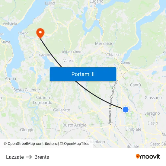 Lazzate to Brenta map