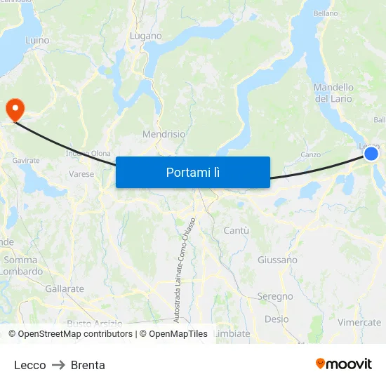 Lecco to Brenta map