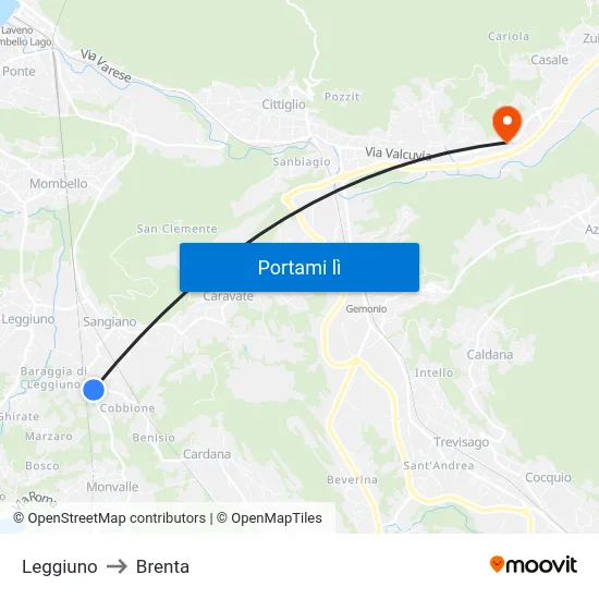 Leggiuno to Brenta map