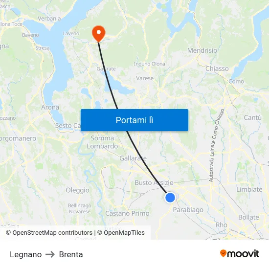 Legnano to Brenta map