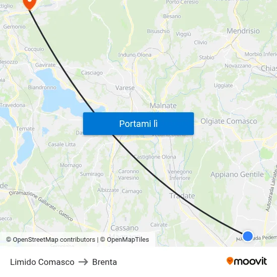 Limido Comasco to Brenta map
