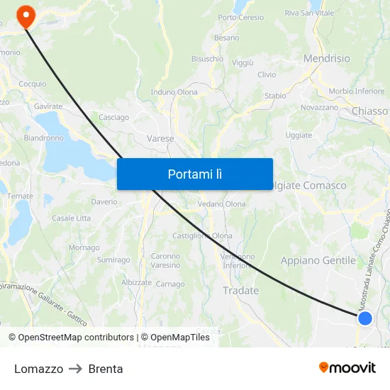 Lomazzo to Brenta map