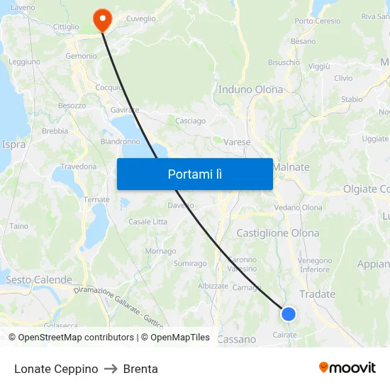 Lonate Ceppino to Brenta map