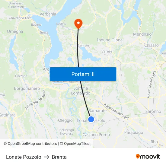 Lonate Pozzolo to Brenta map