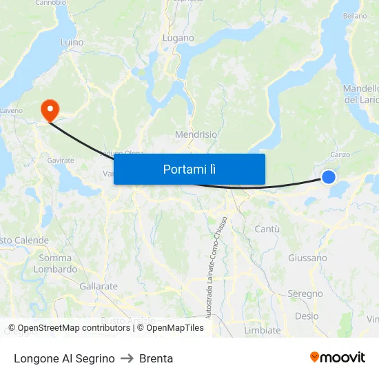Longone Al Segrino to Brenta map