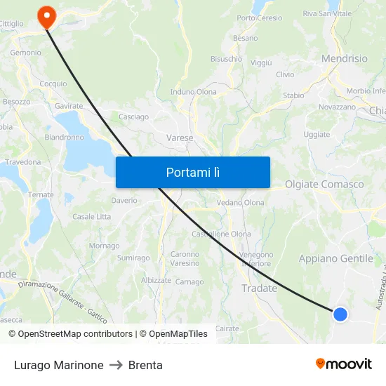 Lurago Marinone to Brenta map