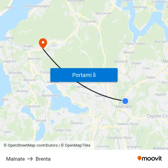 Malnate to Brenta map