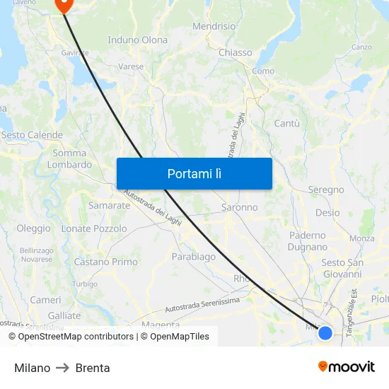 Milano to Brenta map