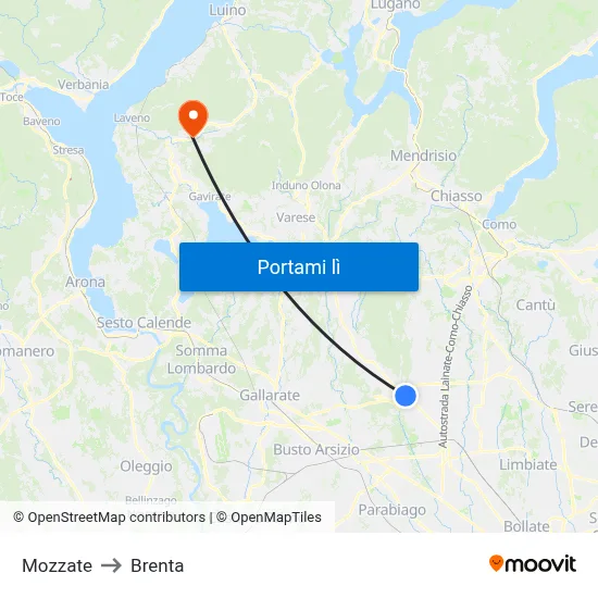 Mozzate to Brenta map
