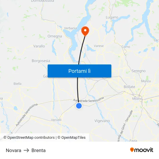Novara to Brenta map