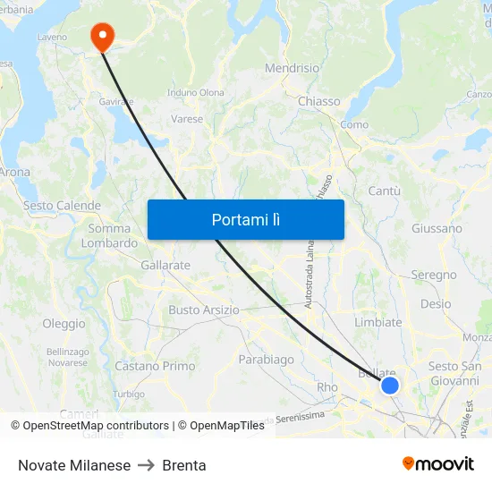 Novate Milanese to Brenta map