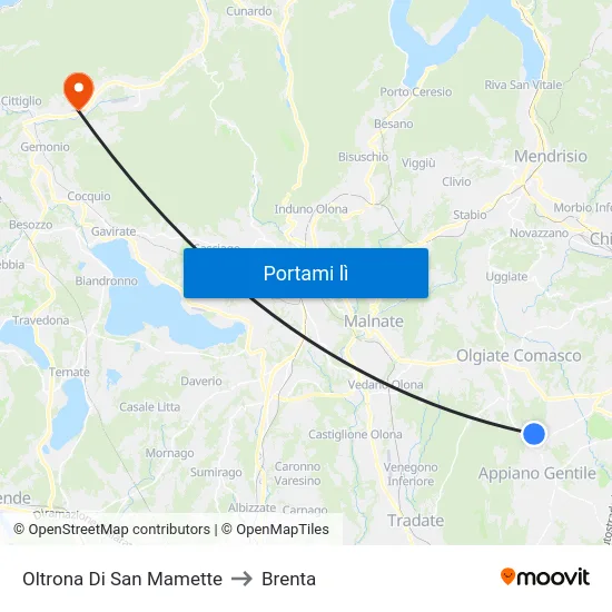 Oltrona Di San Mamette to Brenta map