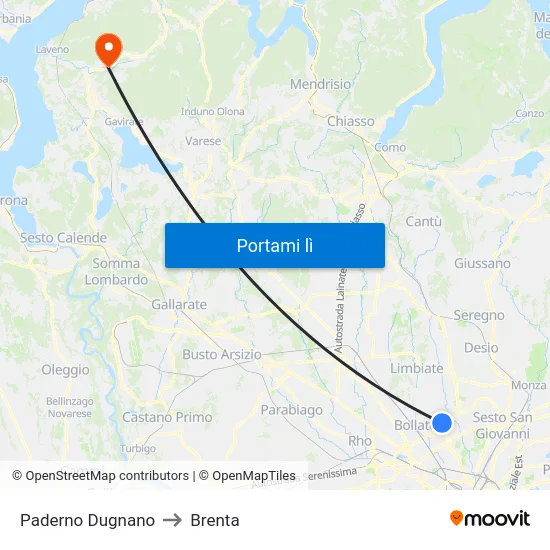 Paderno Dugnano to Brenta map