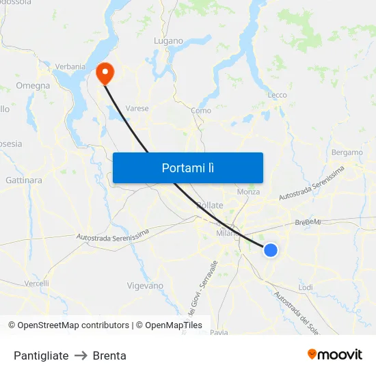 Pantigliate to Brenta map