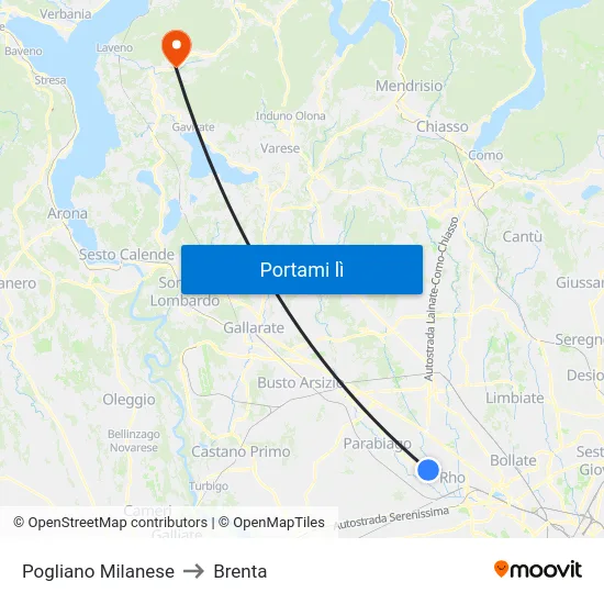 Pogliano Milanese to Brenta map