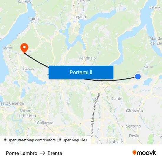 Ponte Lambro to Brenta map