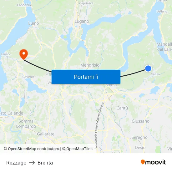 Rezzago to Brenta map