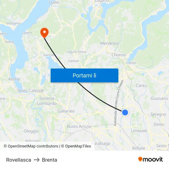 Rovellasca to Brenta map