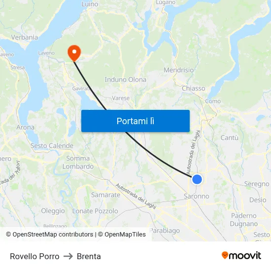 Rovello Porro to Brenta map
