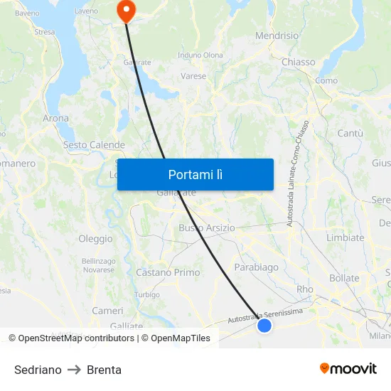 Sedriano to Brenta map