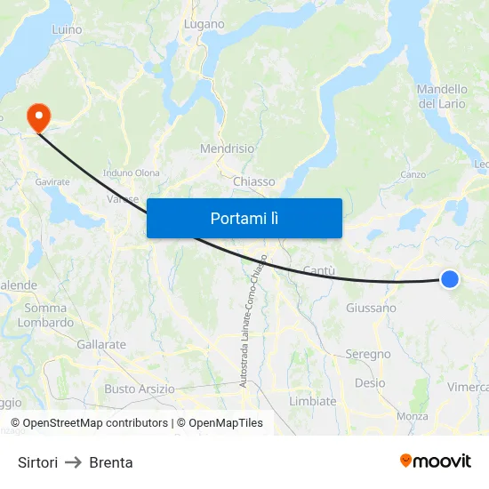 Sirtori to Brenta map
