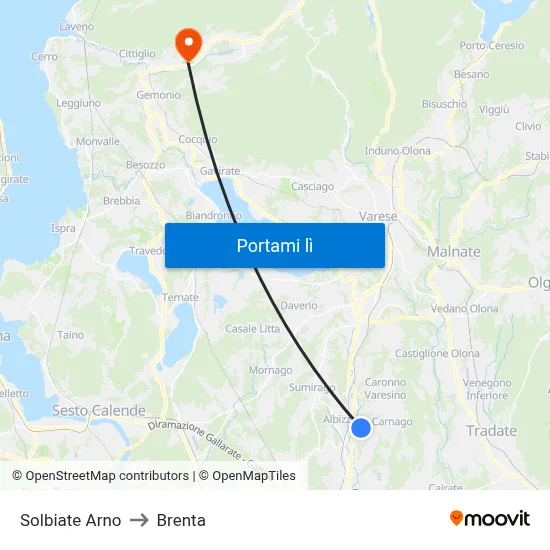 Solbiate Arno to Brenta map