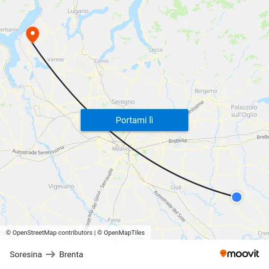 Soresina to Brenta map