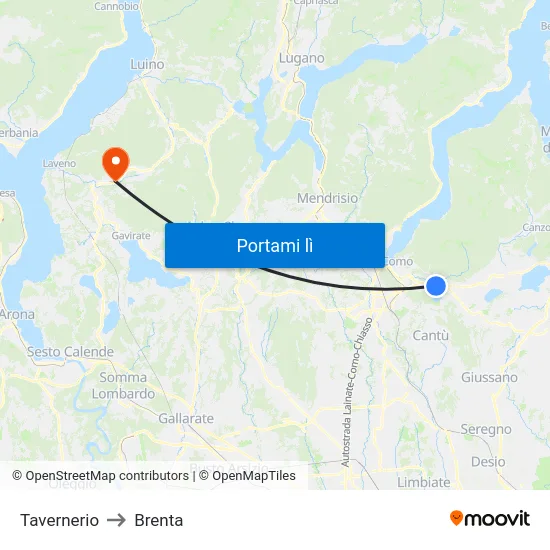 Tavernerio to Brenta map