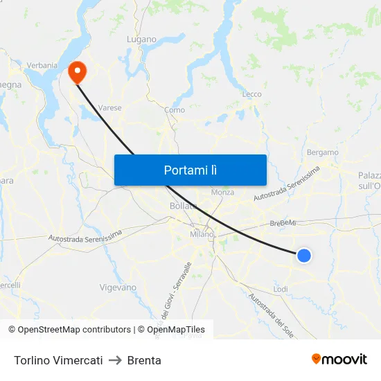 Torlino Vimercati to Brenta map