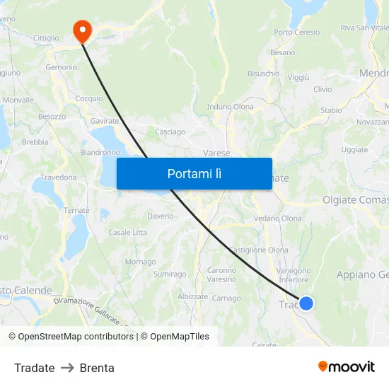 Tradate to Brenta map