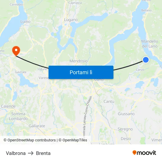 Valbrona to Brenta map