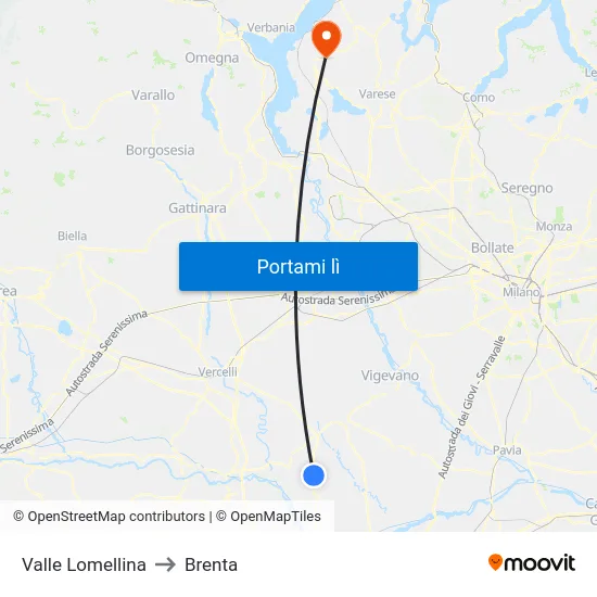 Valle Lomellina to Brenta map