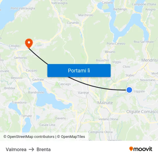 Valmorea to Brenta map
