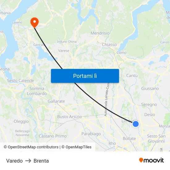 Varedo to Brenta map