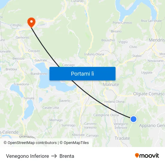 Venegono Inferiore to Brenta map
