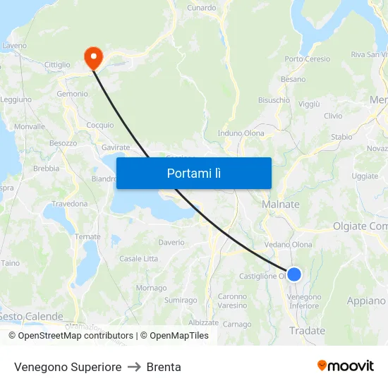 Venegono Superiore to Brenta map