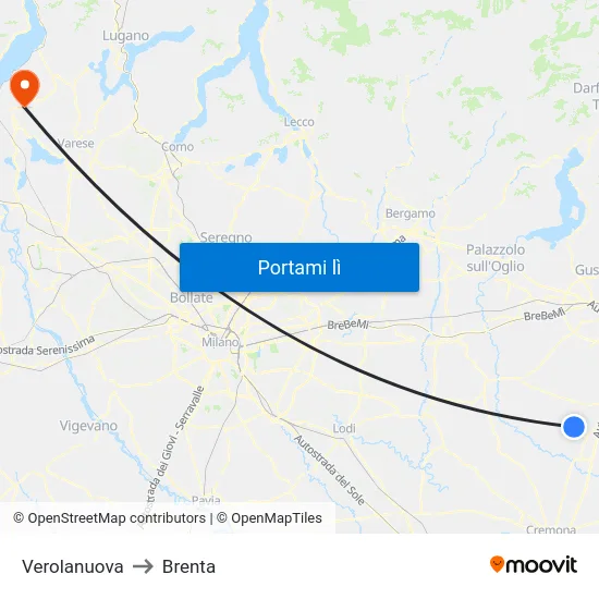 Verolanuova to Brenta map