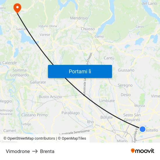 Vimodrone to Brenta map