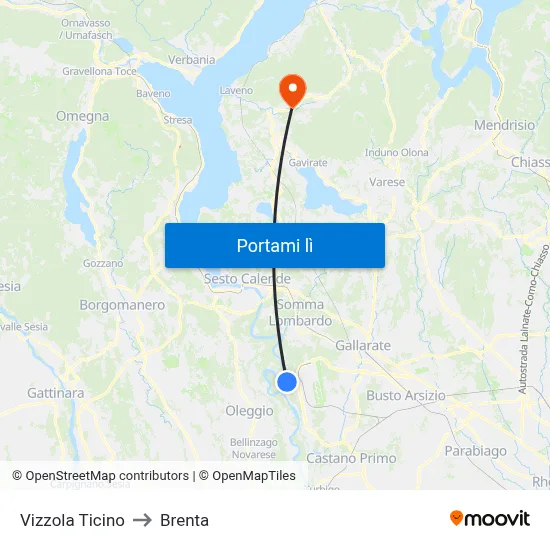 Vizzola Ticino to Brenta map