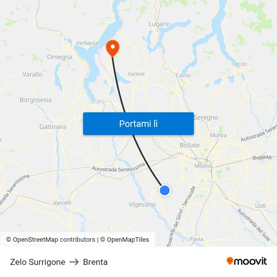 Zelo Surrigone to Brenta map