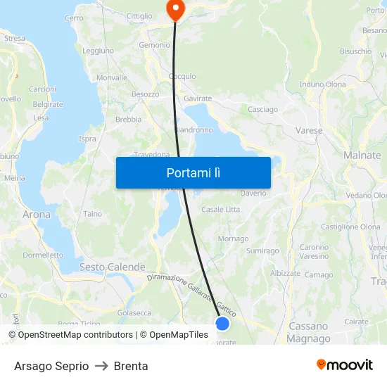 Arsago Seprio to Brenta map