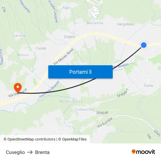 Cuveglio to Brenta map